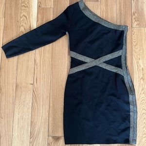 ONE SHOULDER BLACK AND GOLD MARCIANO DRESS